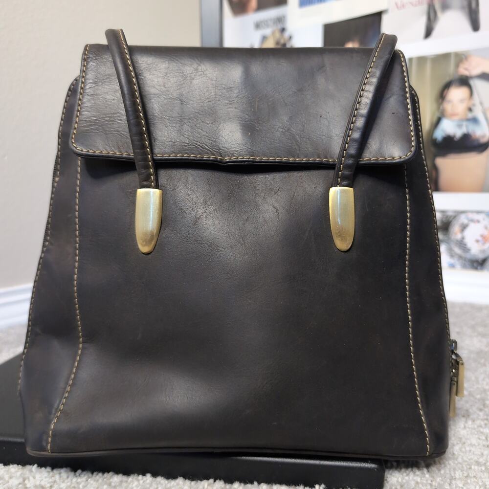 Dark Brown Leather Backpack Western Boho